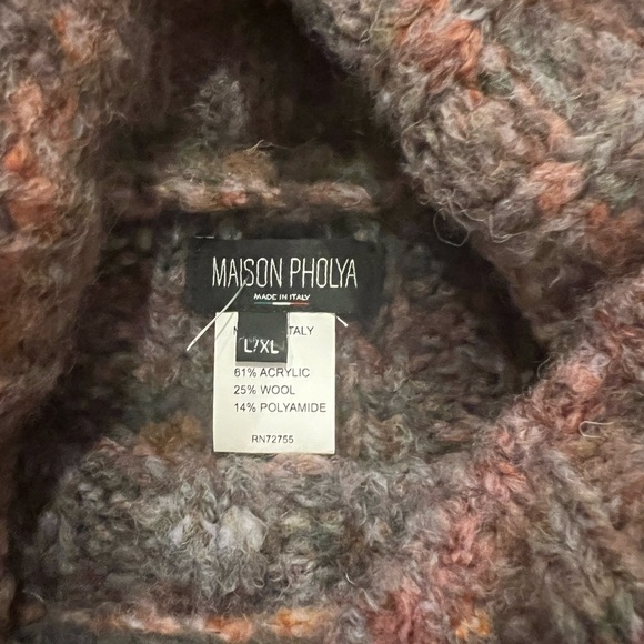 Maison Pholya Wool Blend Cowl Neck Poncho Sweater LXL Made in Italy Anthro - Picture 4 of 6